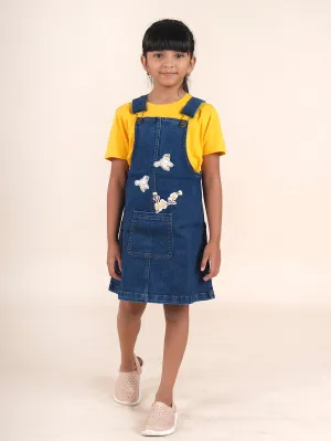 Girls Denim Dungaree Skirt With Bird Applique