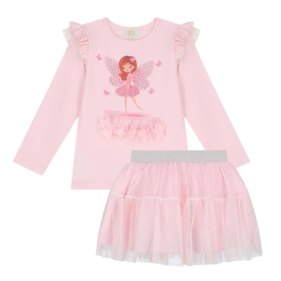 Girls Pink Tulle Fairy Sparkle Skirt Set