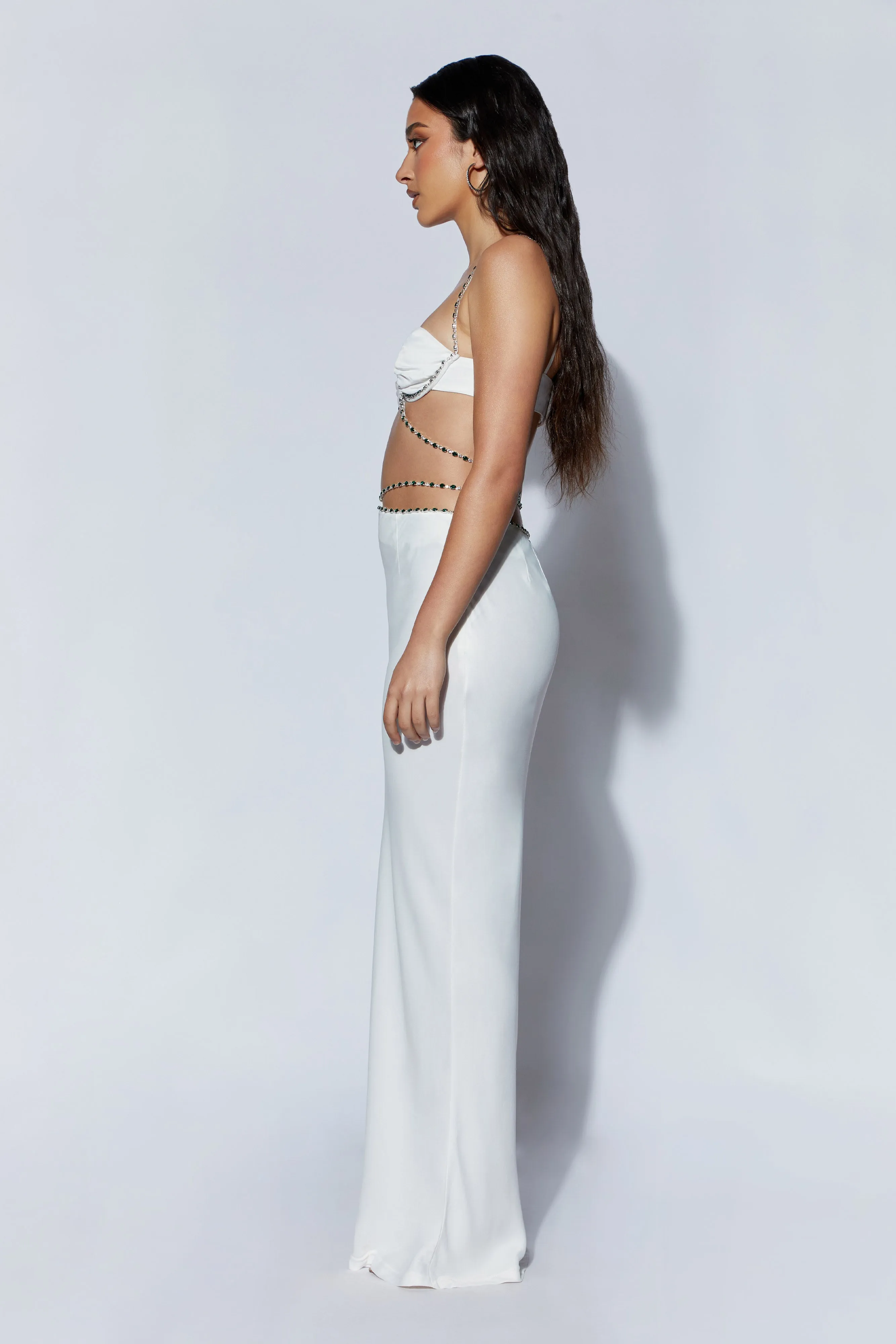 Havva Diamante Trim Maxi Skirt - White