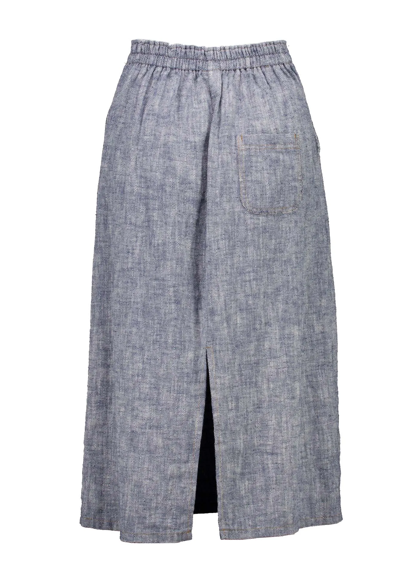 Hepburn Panorama Skirt Navy in Herringbone Linen