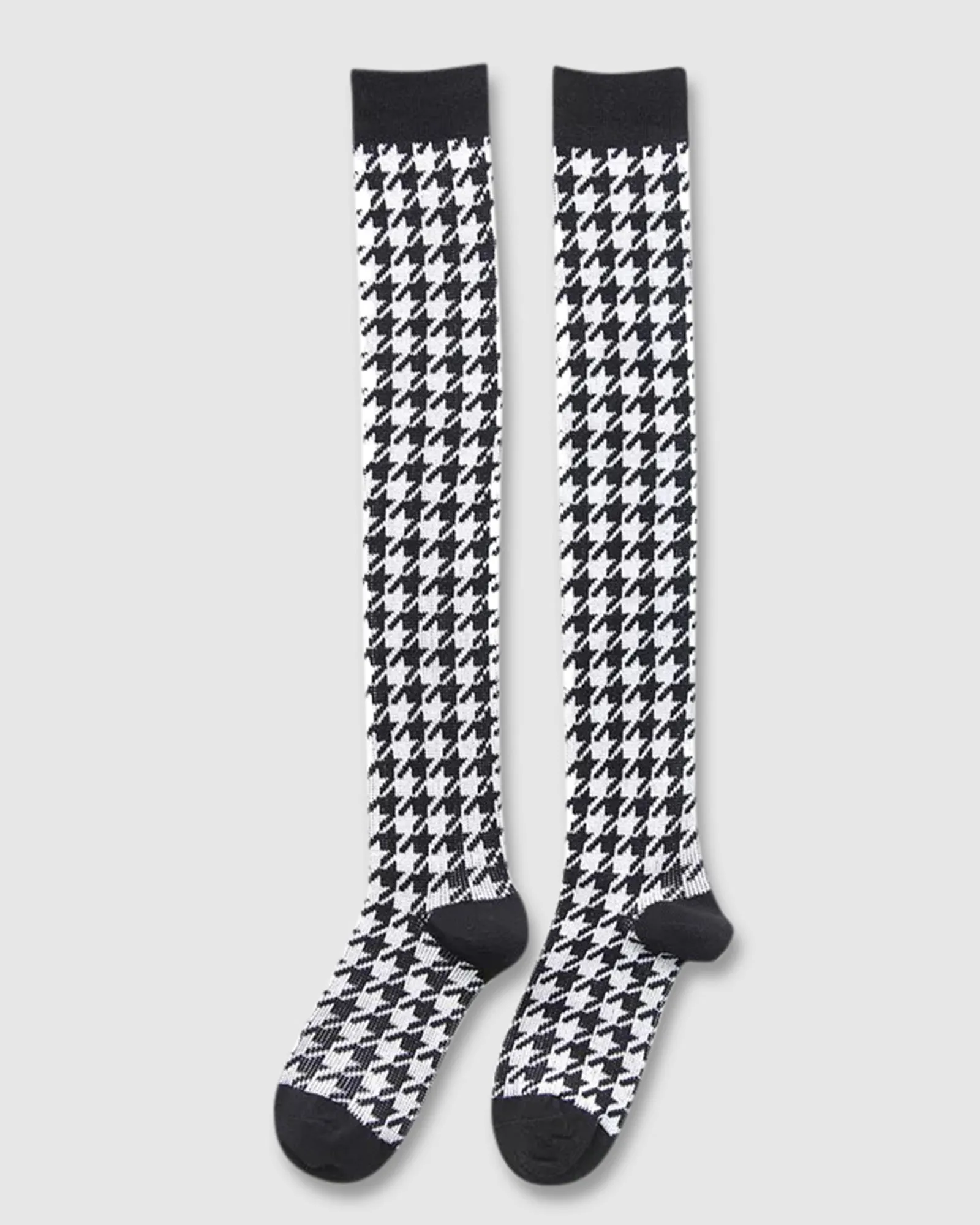 Houndstooth Knee High Socks - Black/White