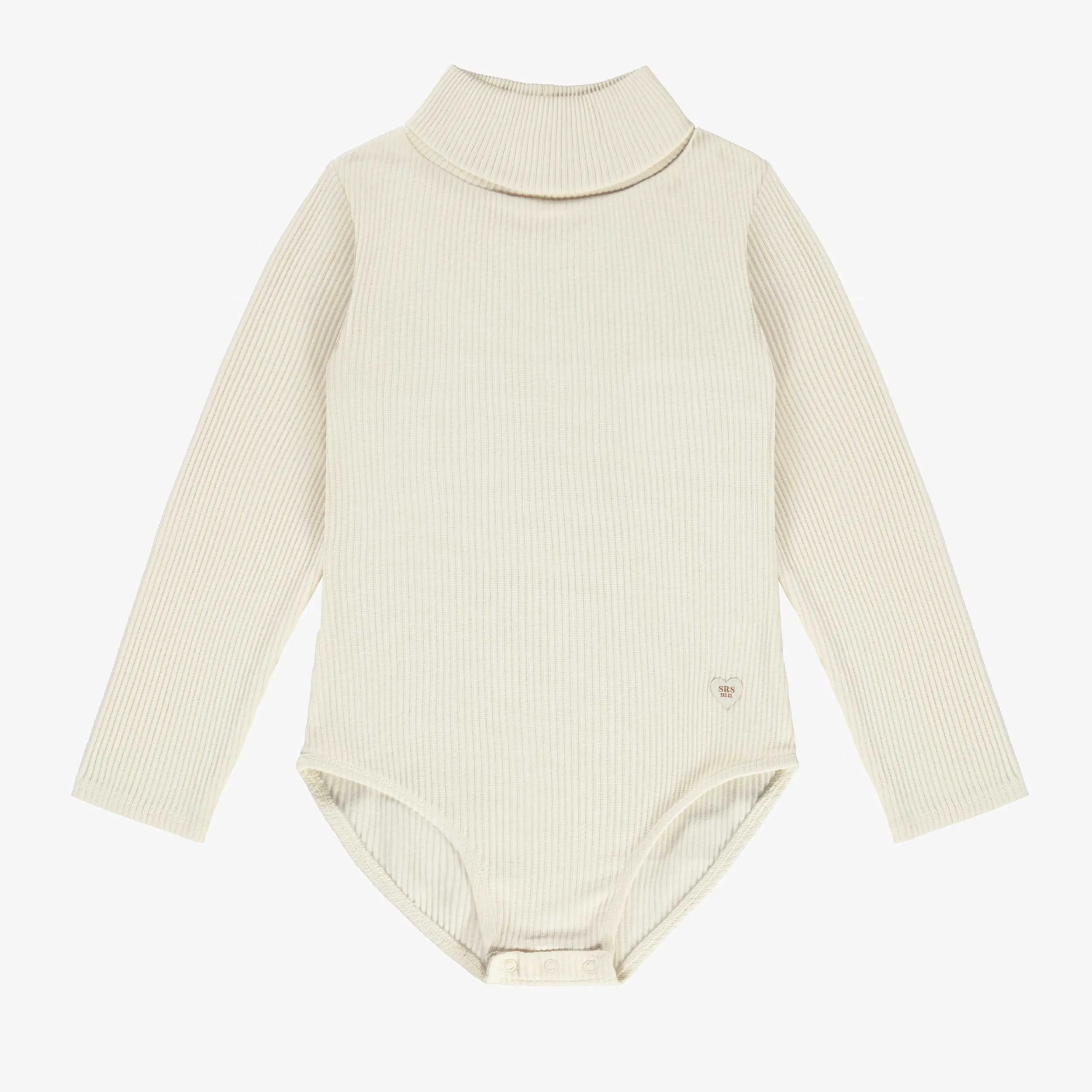 Justaucorps crème à col roulé en tricot côtelé irrégulier, enfant || Cream body with turtleneck collar in irregular rib, child