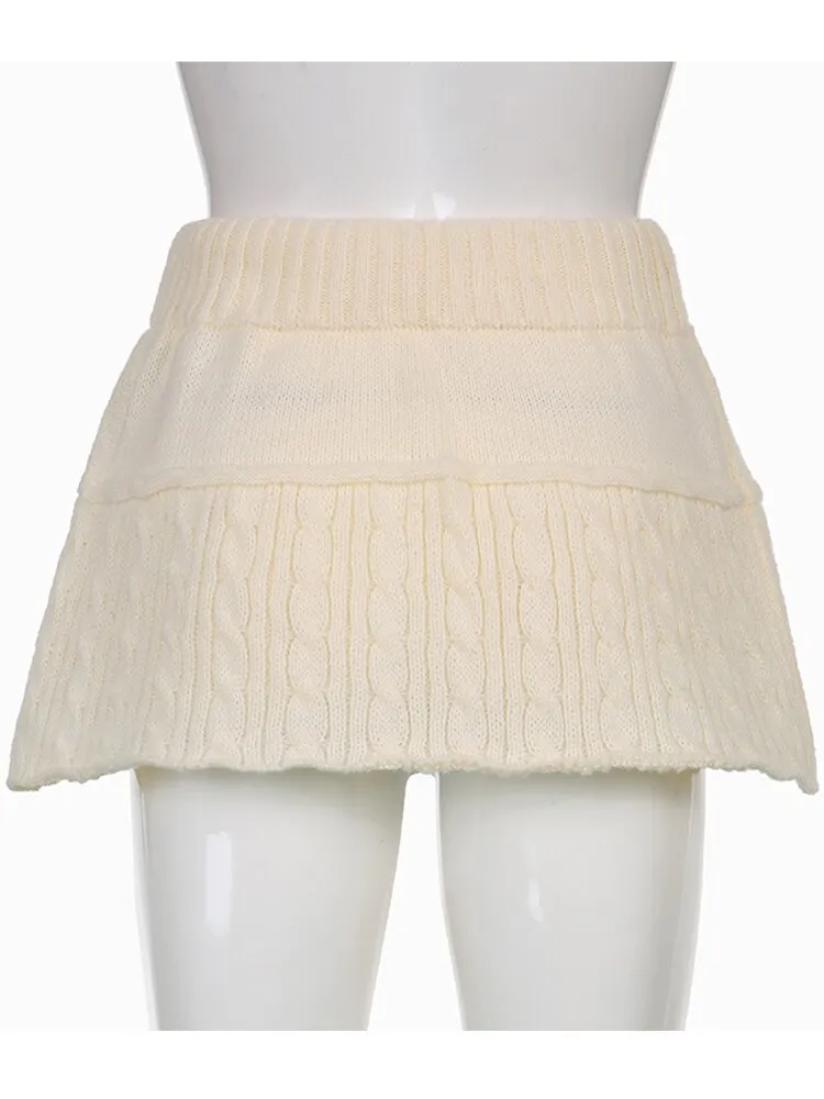 Knitted Low Waist Y2K Short Skirt Preppy Style Cute Girl Streetwear Aesthetic Fairycore Drawstring Womens Skirts