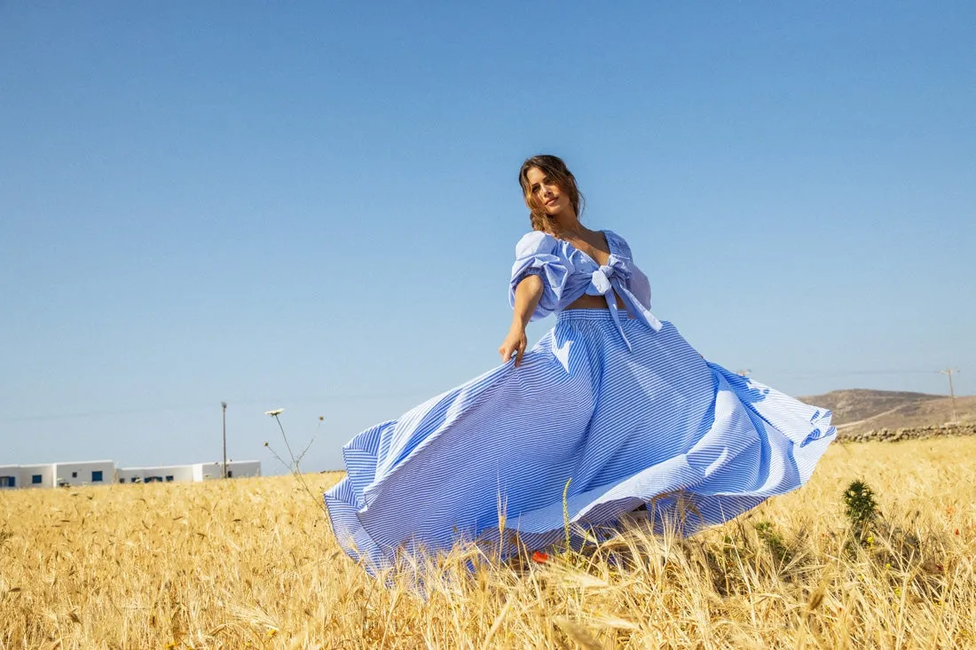 Large Circle Skirt- Blue   White Stripe