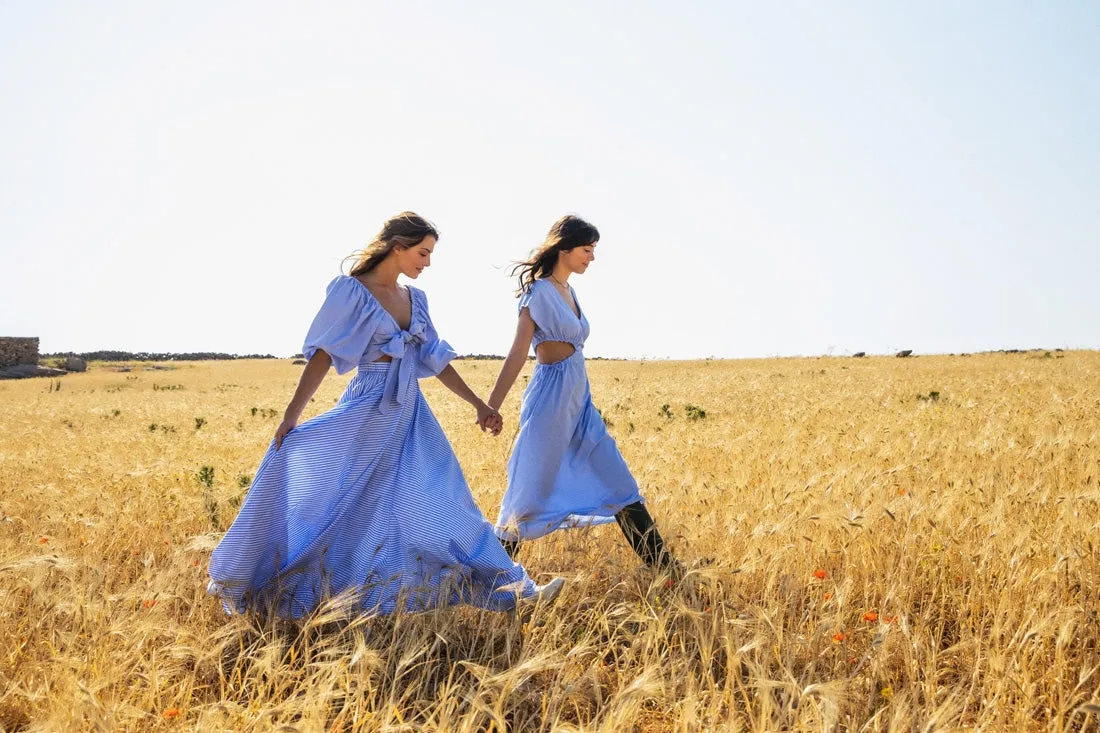 Large Circle Skirt- Blue   White Stripe