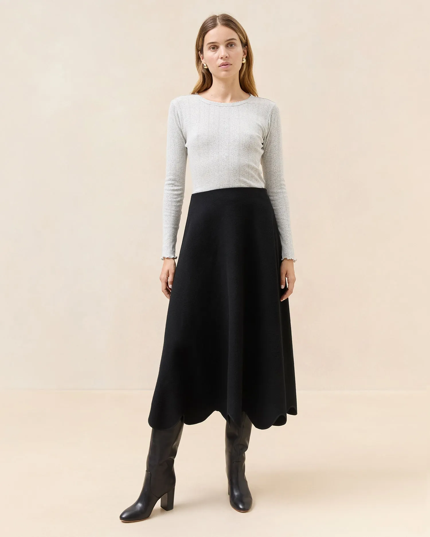 Linnea Scalloped Wool Skirt