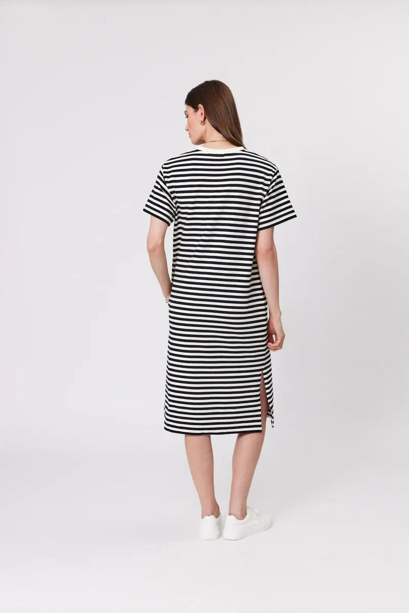 Marlow - Weekday Midi Dress - Ivory/Black Stripe