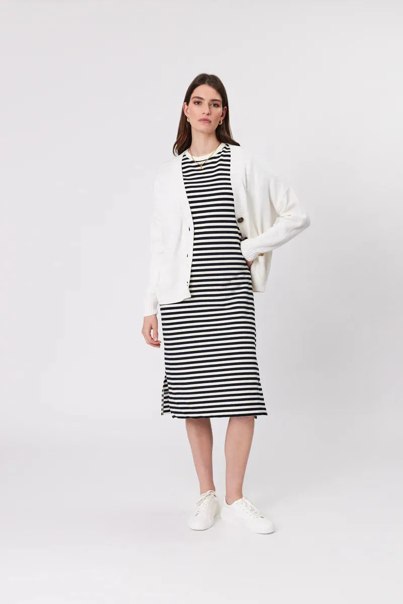 Marlow - Weekday Midi Dress - Ivory/Black Stripe