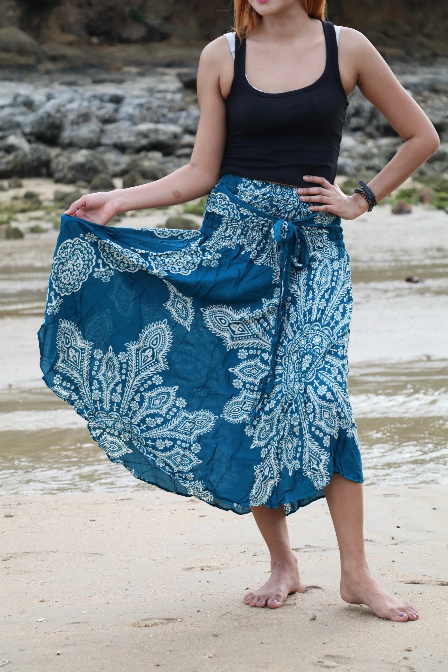 Maxi Dresses Boho Skirts Summer Festival Beachwear Skirt Geometric Mandala