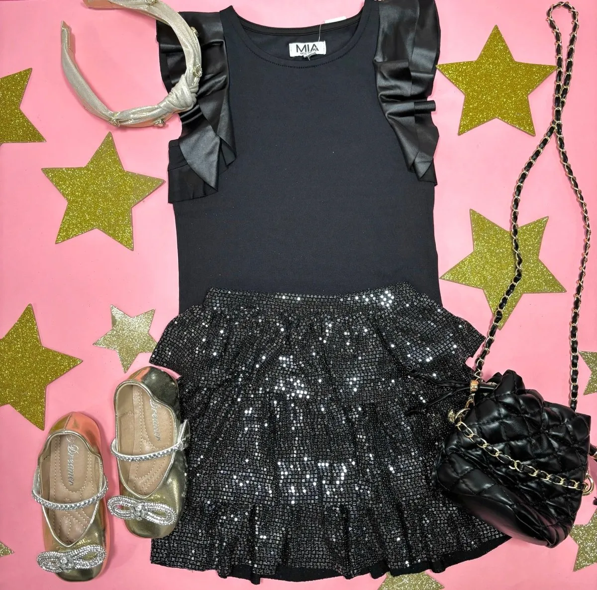 METALLIC DISCO RUFFLE SKIRT