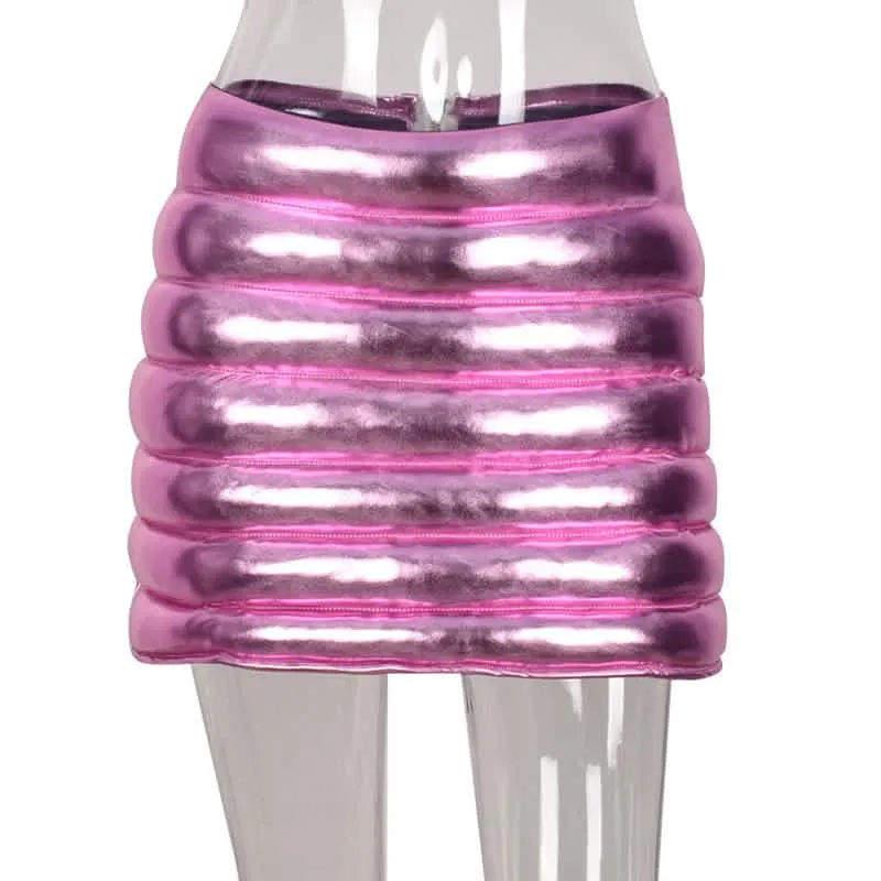 Metallic Pink Quilted Mini A-line Puffer Skirt for Trendsetters