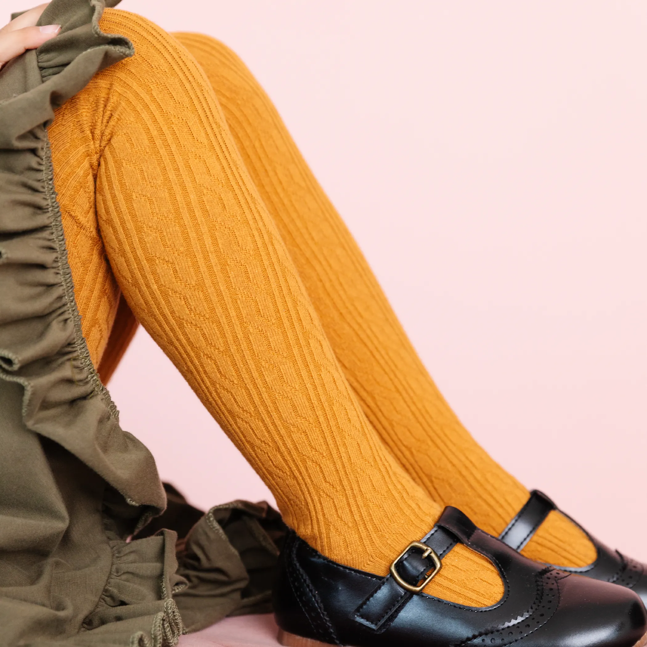 Mustard Cable Knit Tights