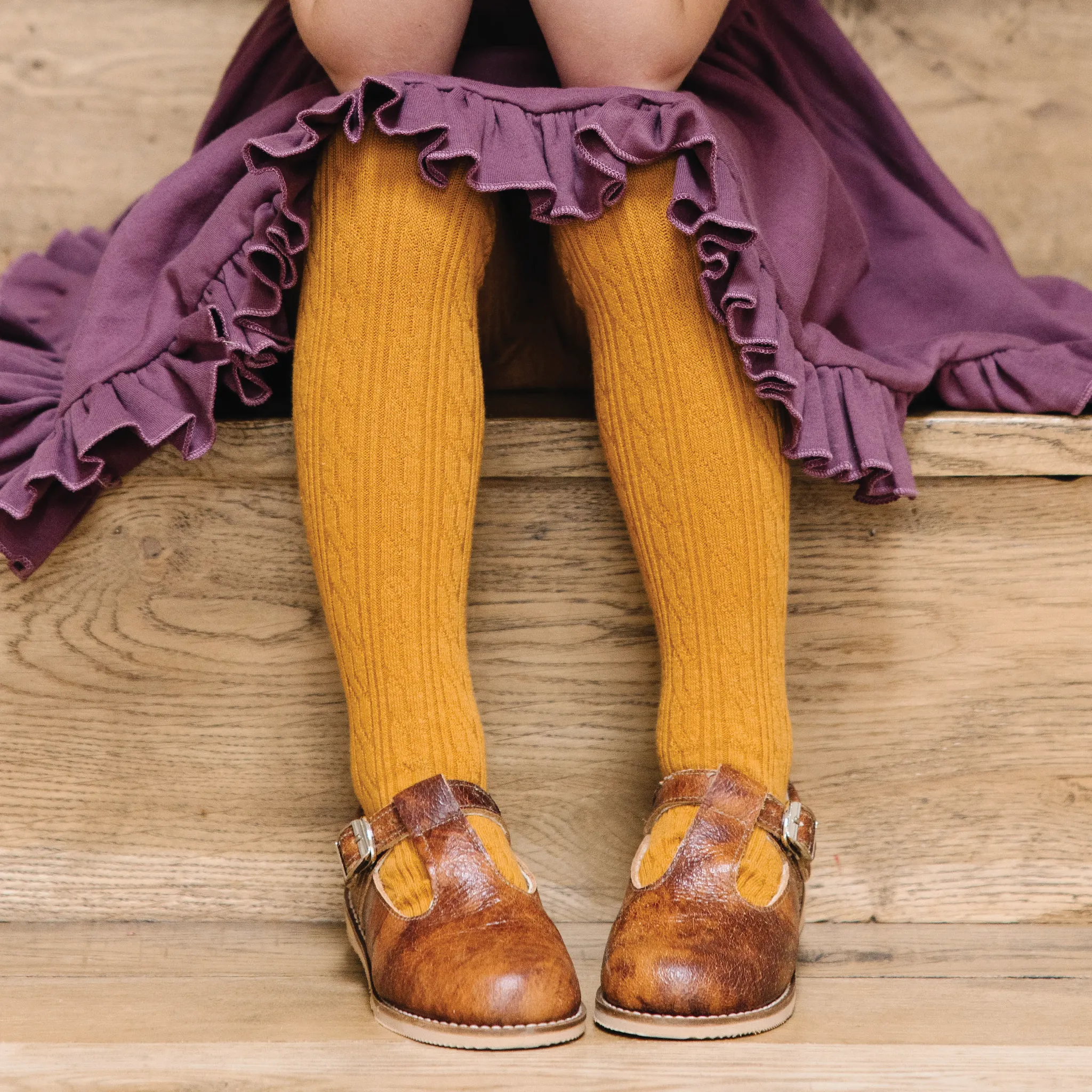 Mustard Cable Knit Tights