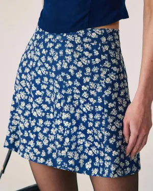 Navy Floral A-Line Mini Skirt