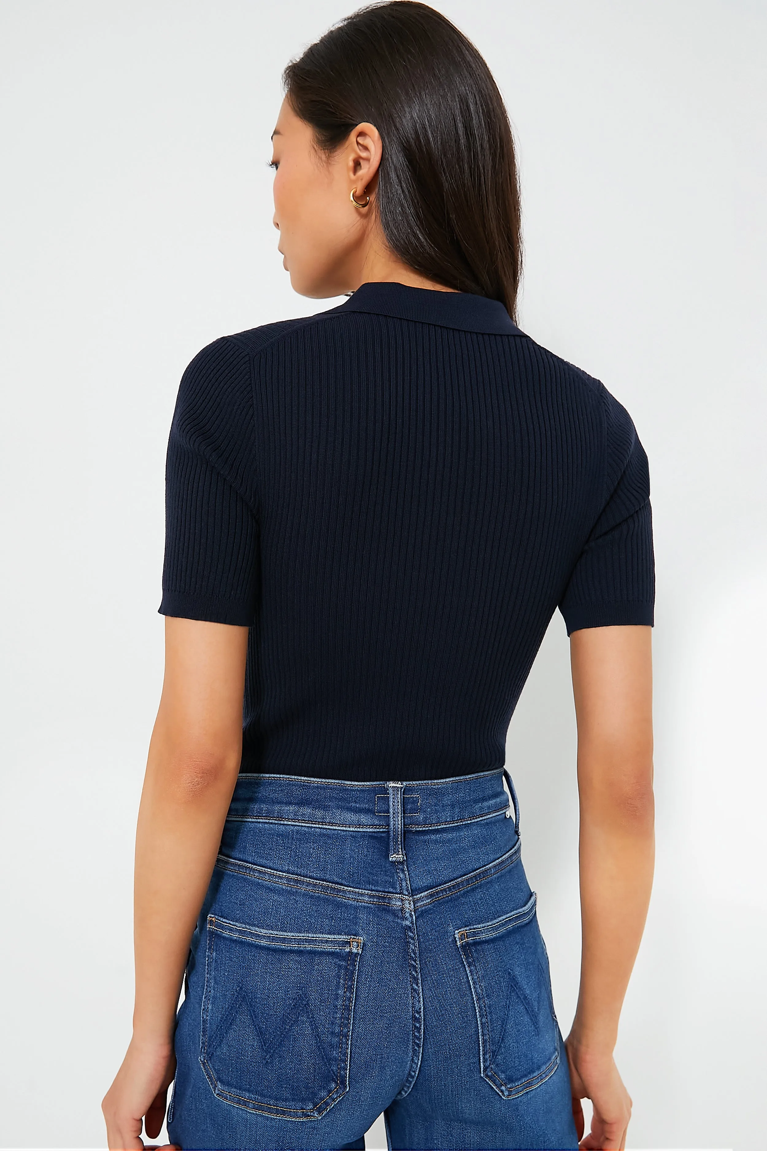 Navy Olivia Rib Knit Polo