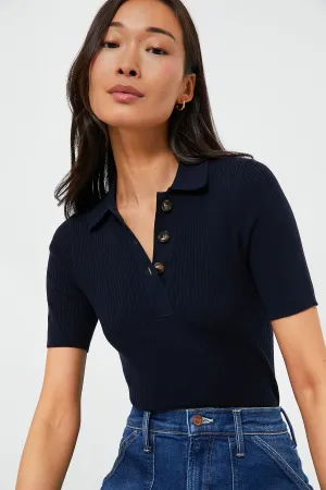 Navy Olivia Rib Knit Polo