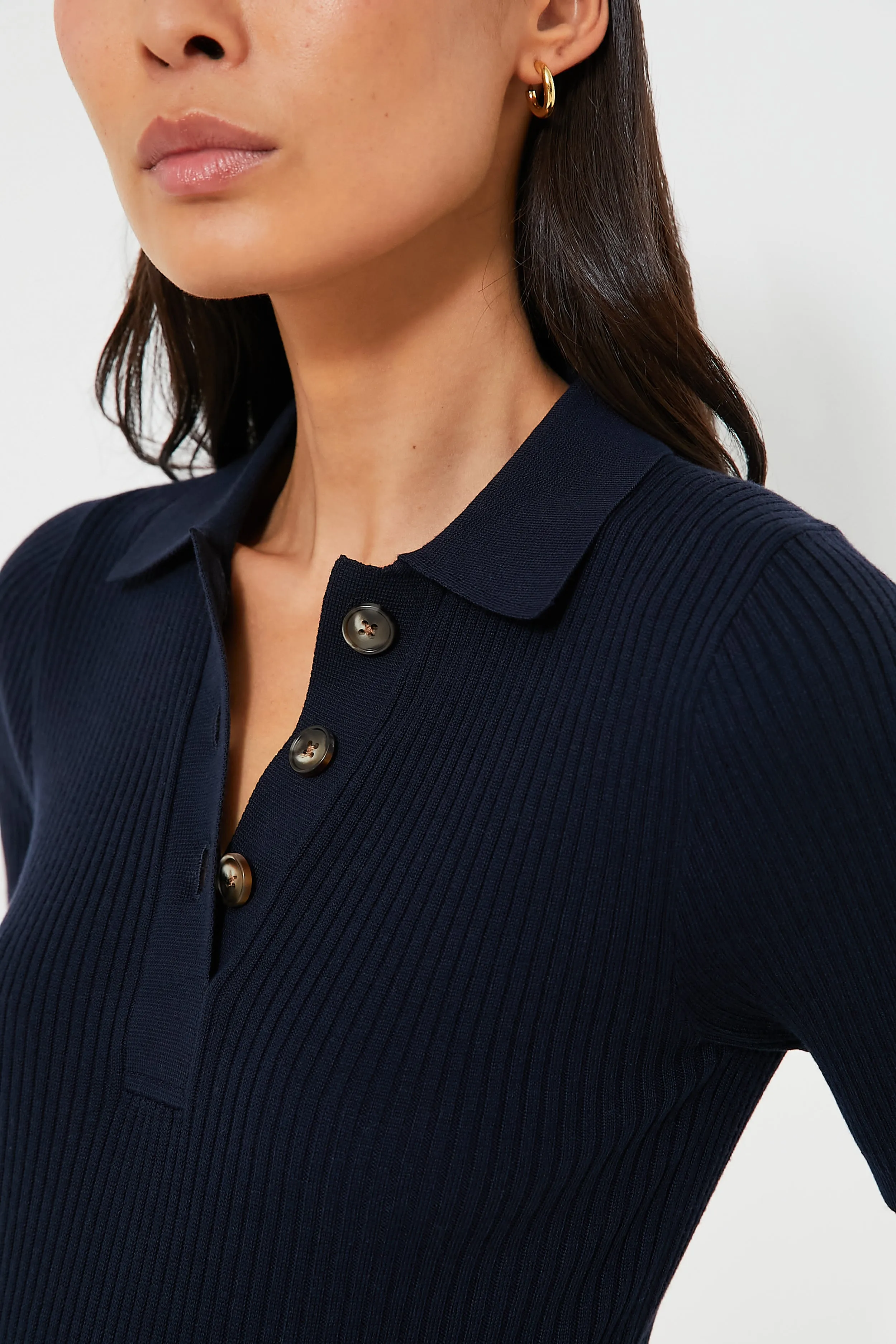 Navy Olivia Rib Knit Polo