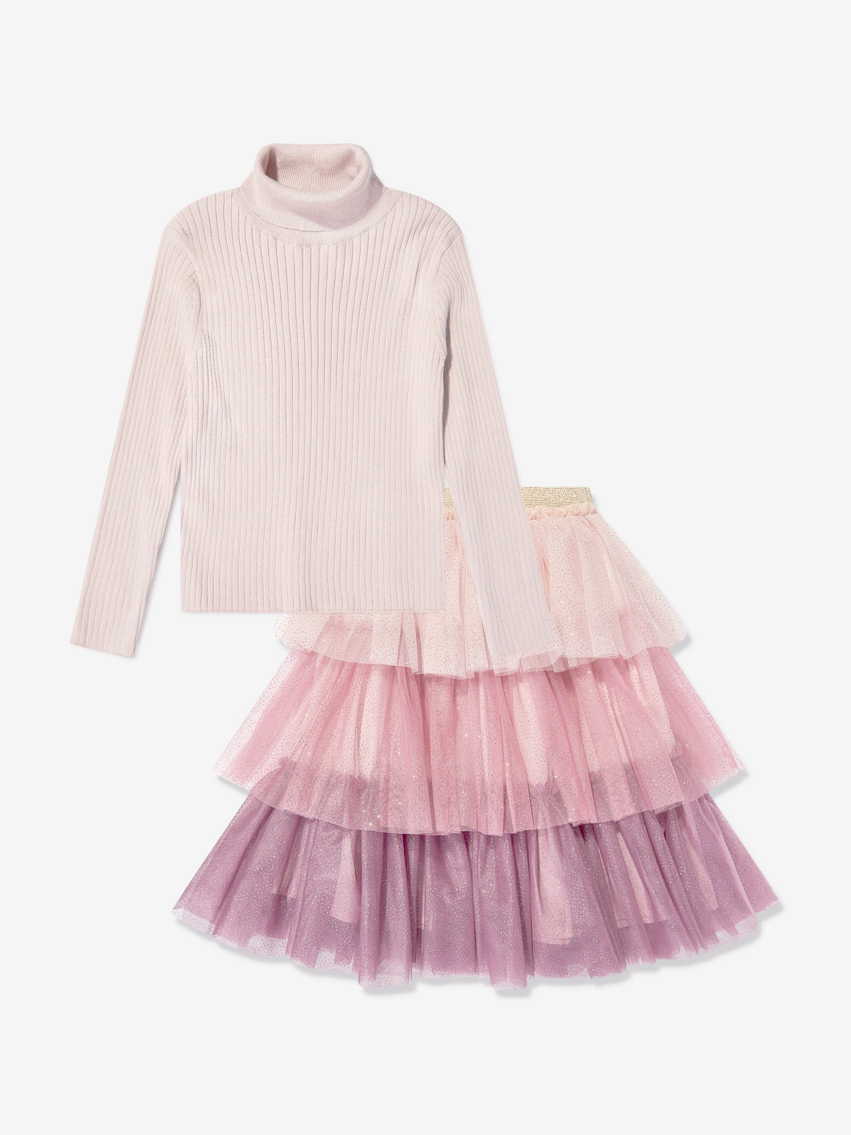 Patachou Girls Tulle Skirt Set in Multicolour