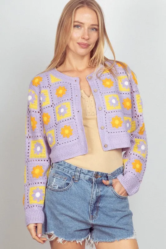 Patchwork Petals Cardigan Lavender