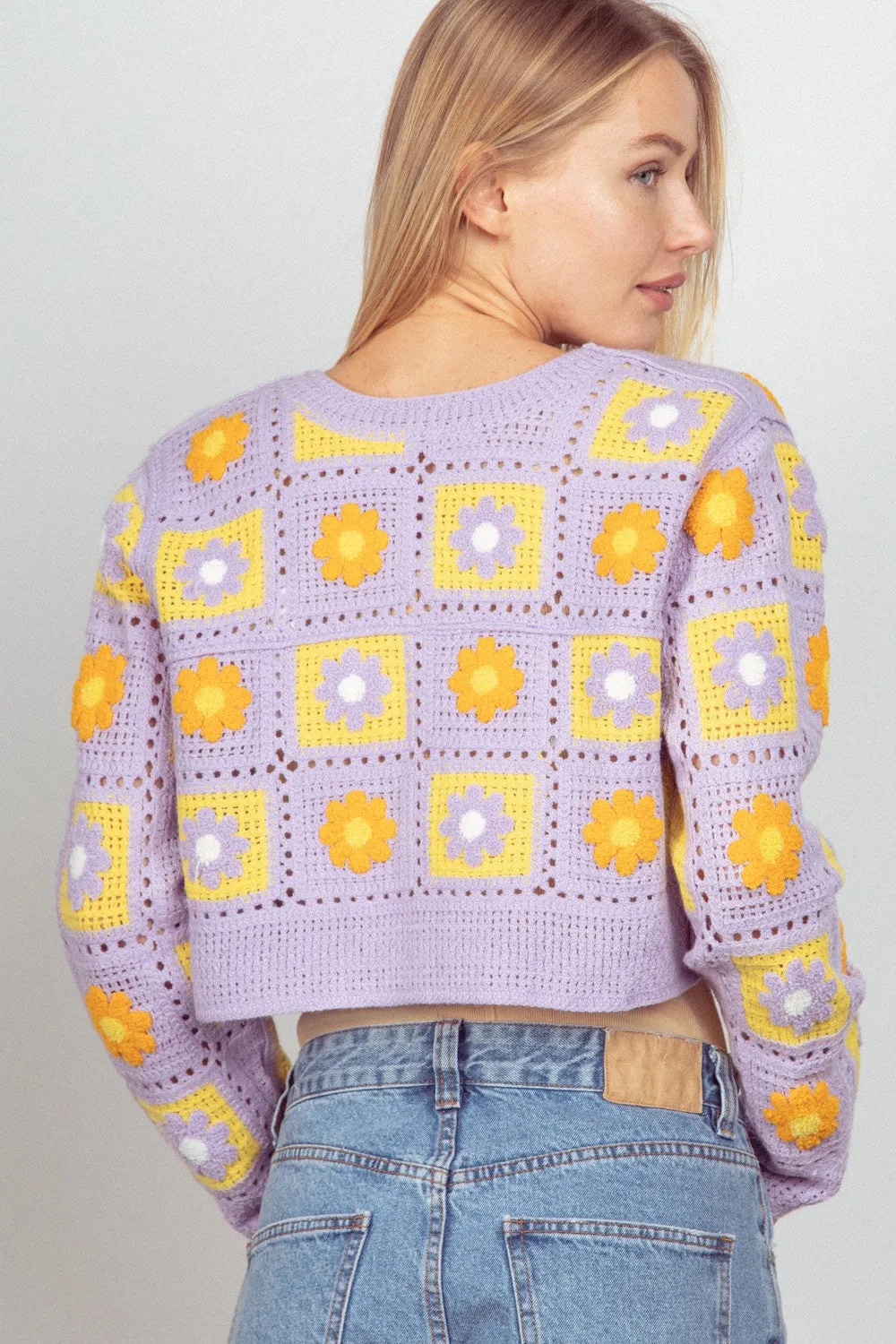 Patchwork Petals Cardigan Lavender