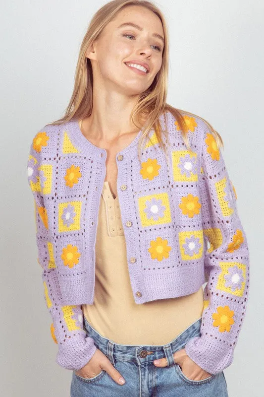 Patchwork Petals Cardigan Lavender