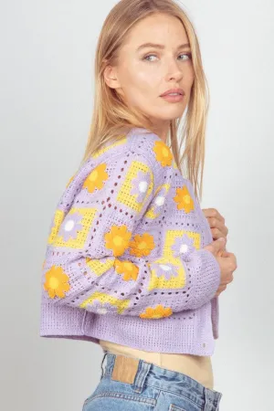 Patchwork Petals Cardigan Lavender