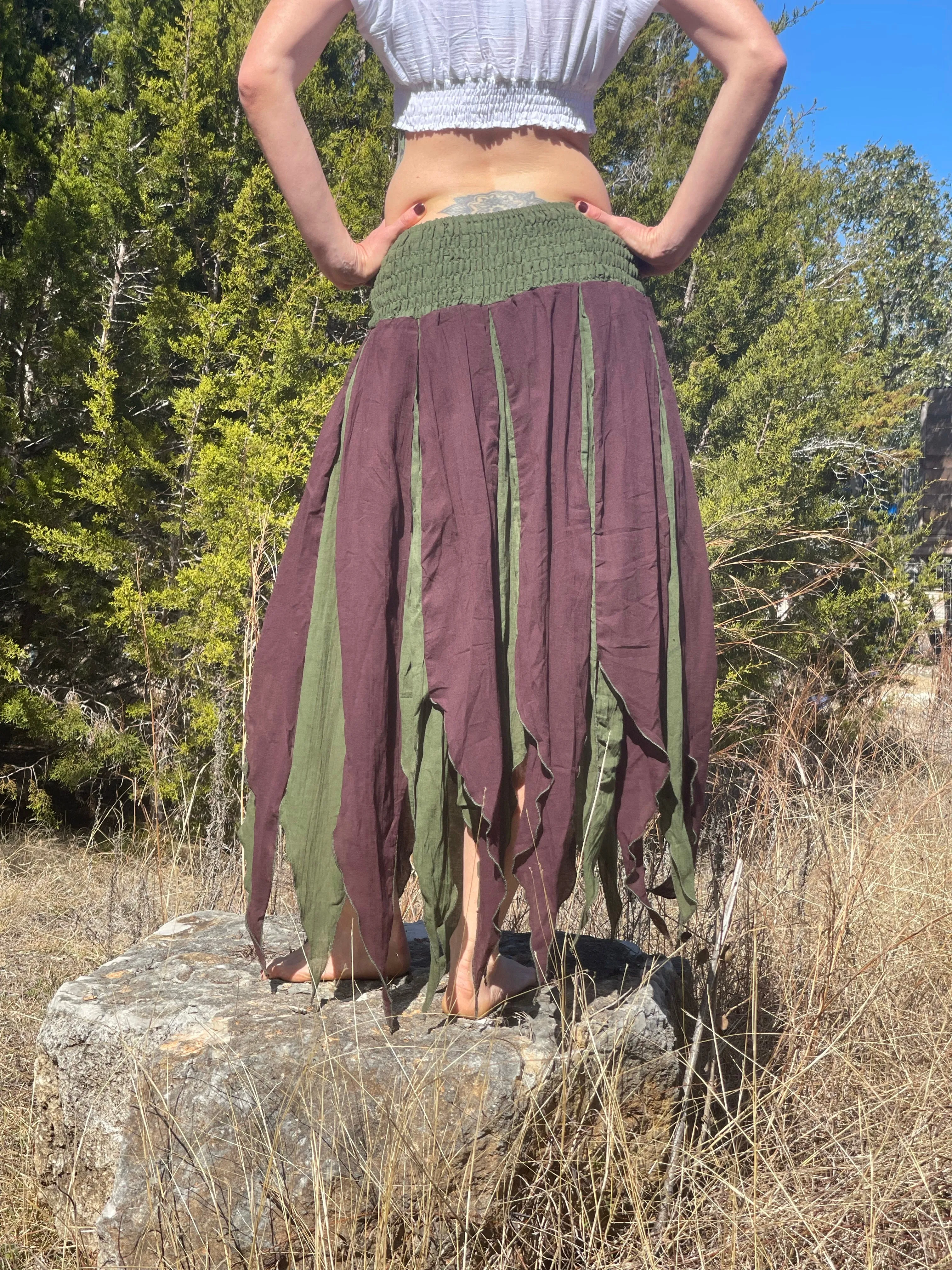 'Petal' Long Renaissance/Pirate Skirt - Green/Brown