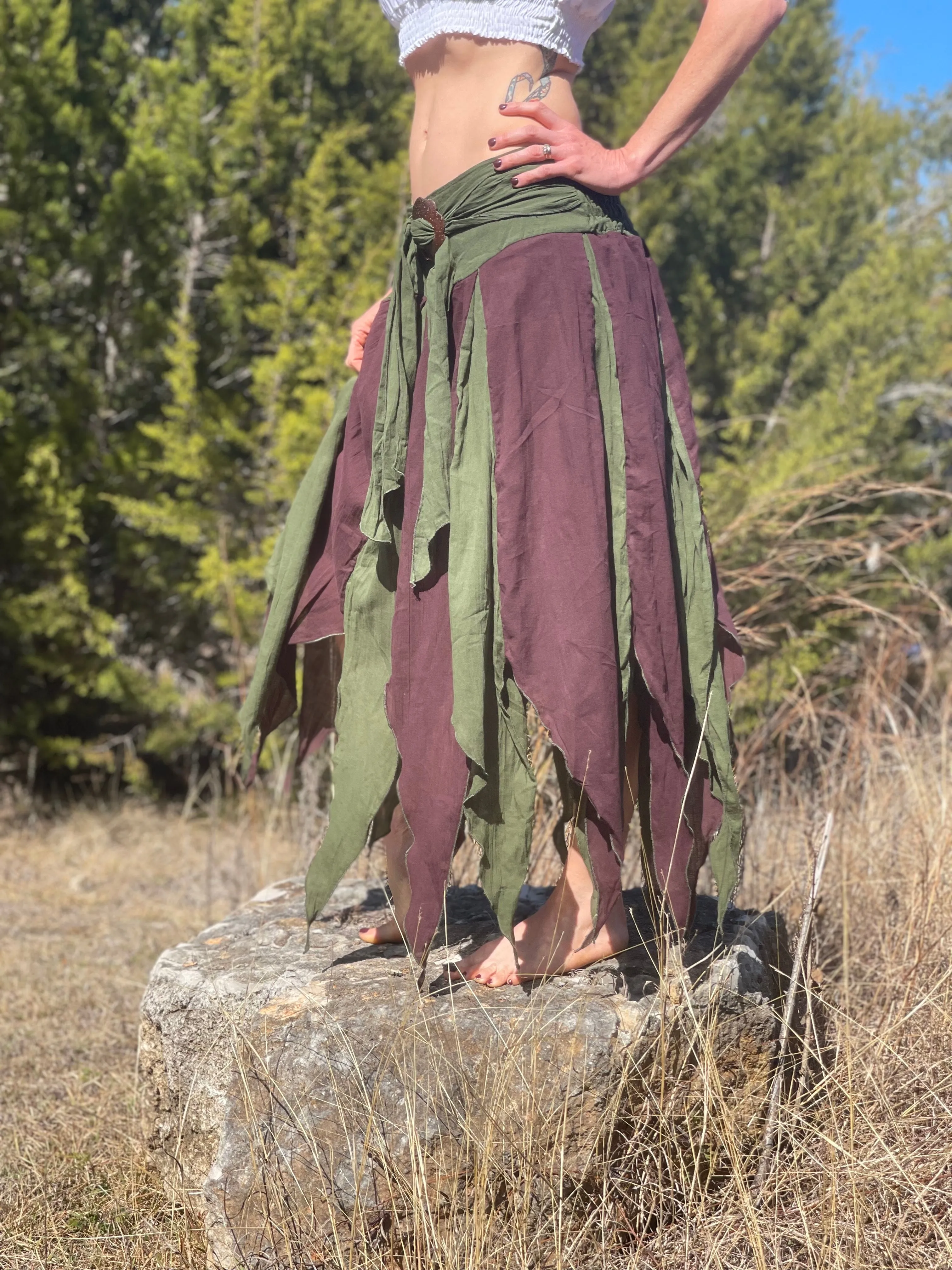 'Petal' Long Renaissance/Pirate Skirt - Green/Brown