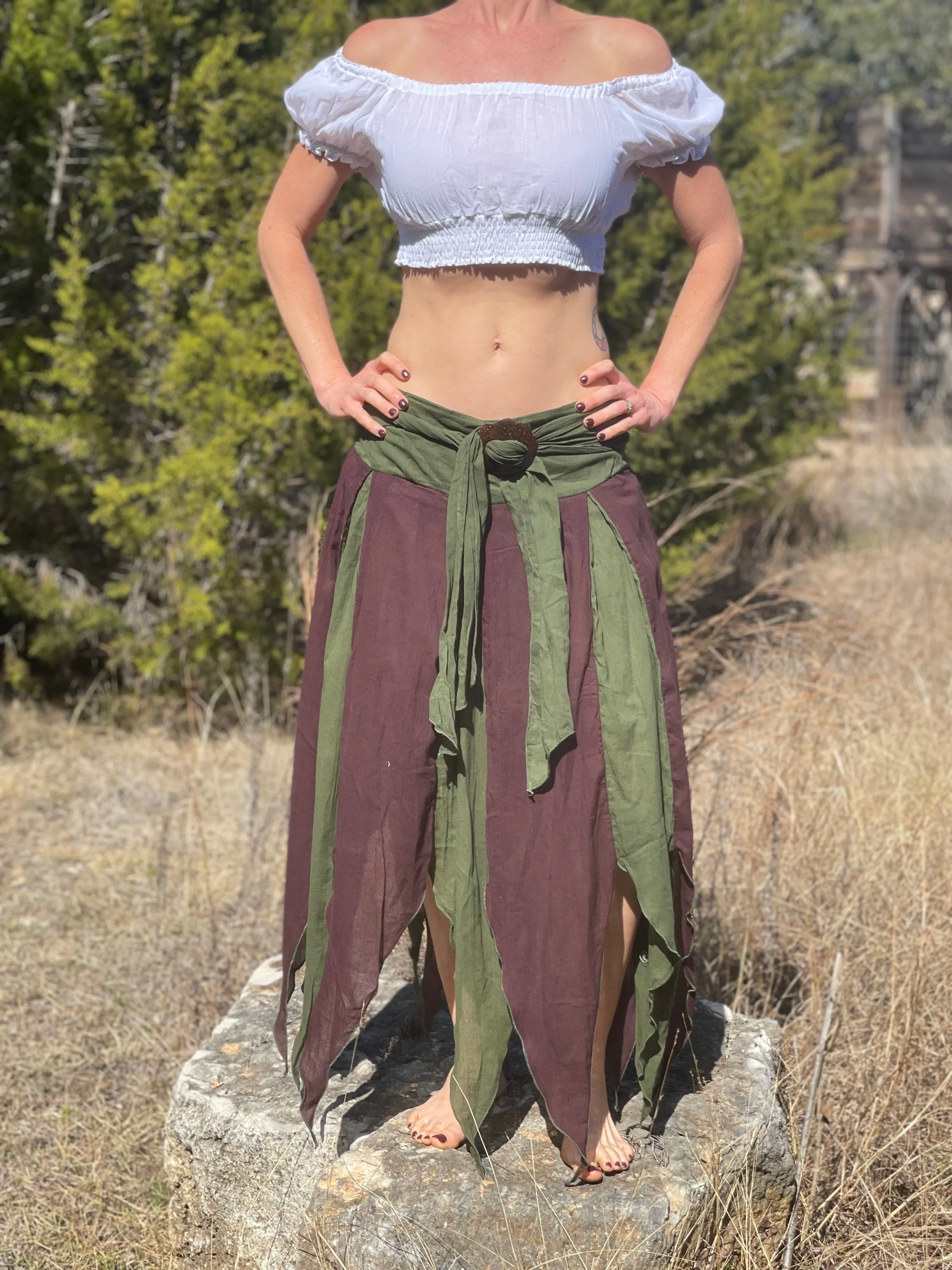 'Petal' Long Renaissance/Pirate Skirt - Green/Brown