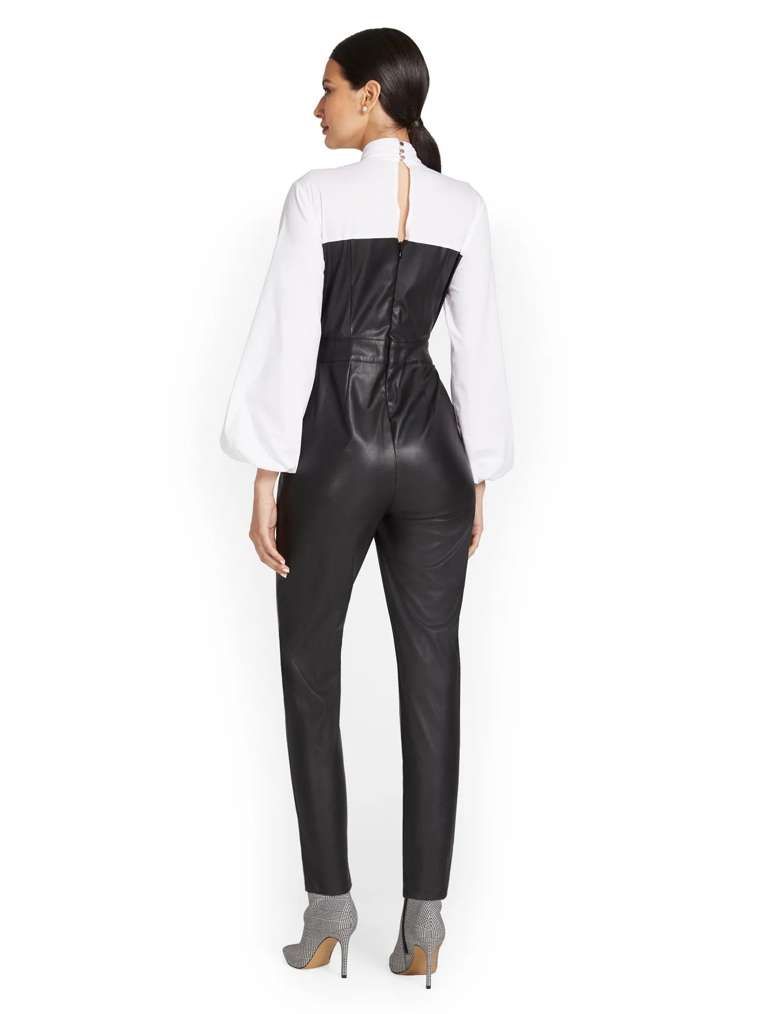 Petite Faux-Leather Bow-Front Jumpsuit