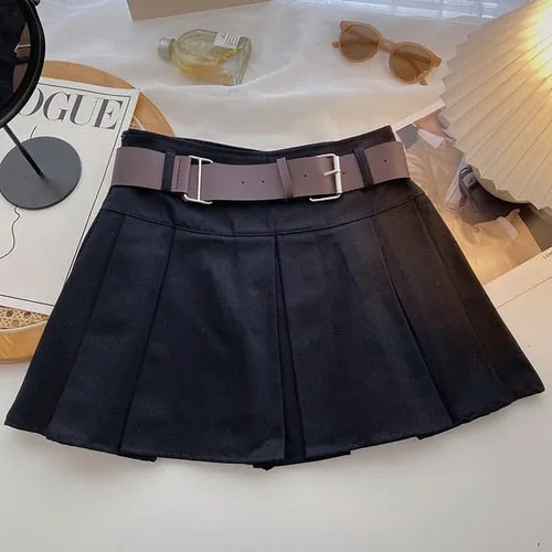 Preppy Mini Pleated Skirts with Belt