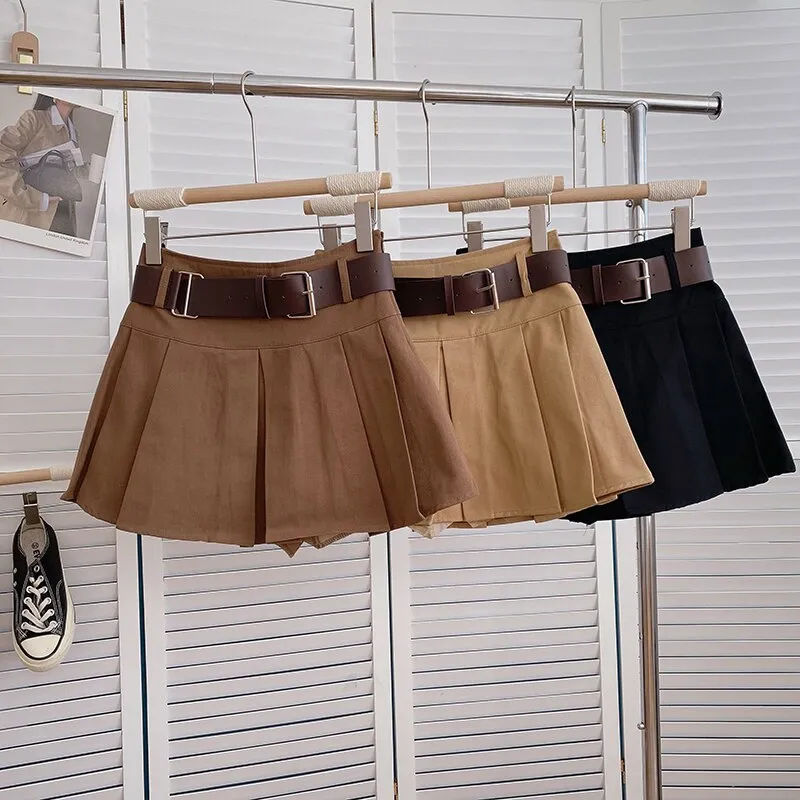 Preppy Mini Pleated Skirts with Belt