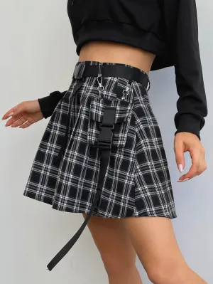 Preppy Plaid Pocket High Waist Mini Women Skirt