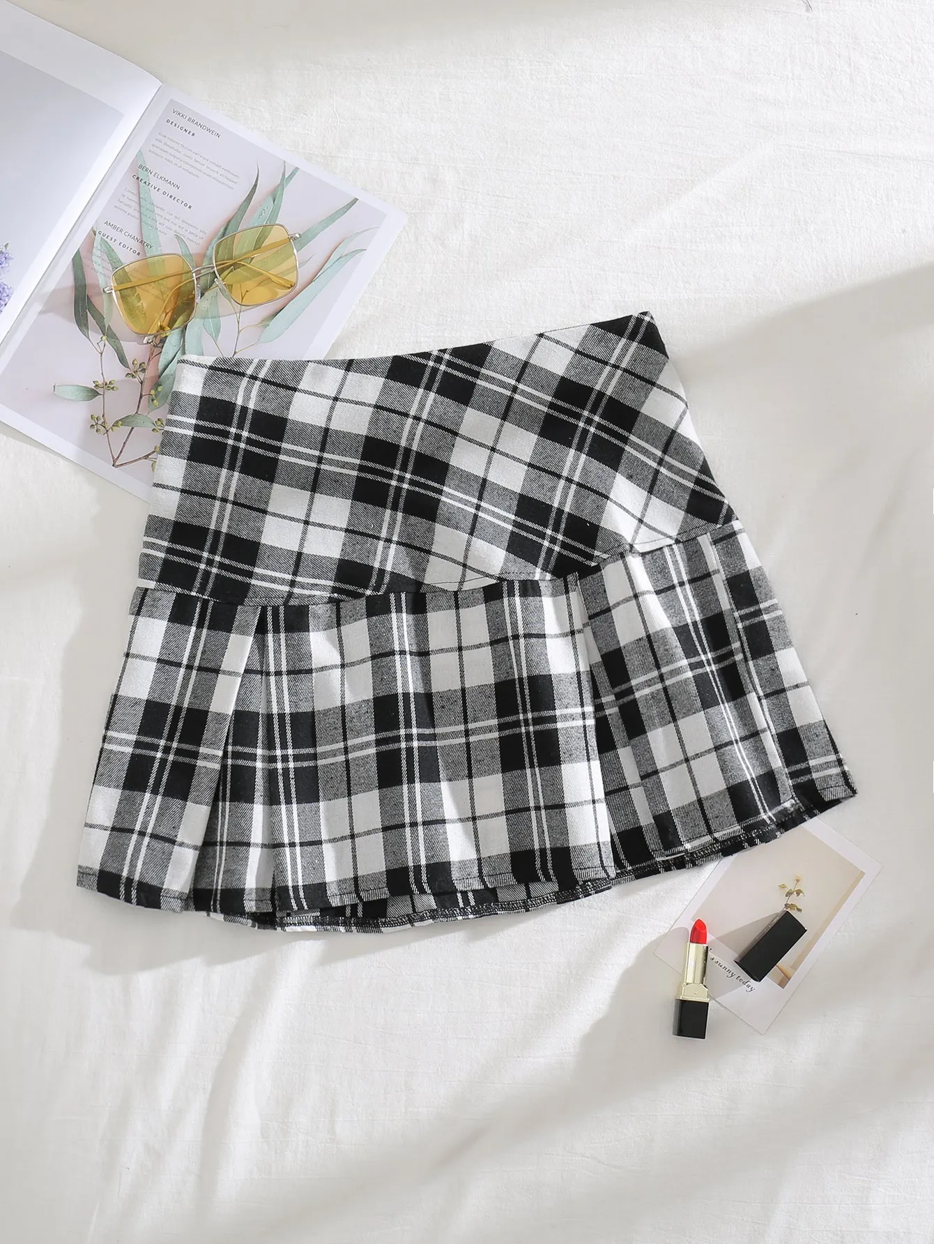 Preppy Plaid Zipper Natural Mini Women Skirt