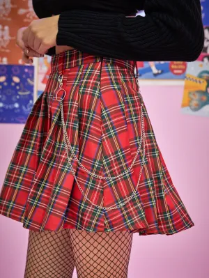 Preppy Tartan Chain High Waist Mini Women Skirt