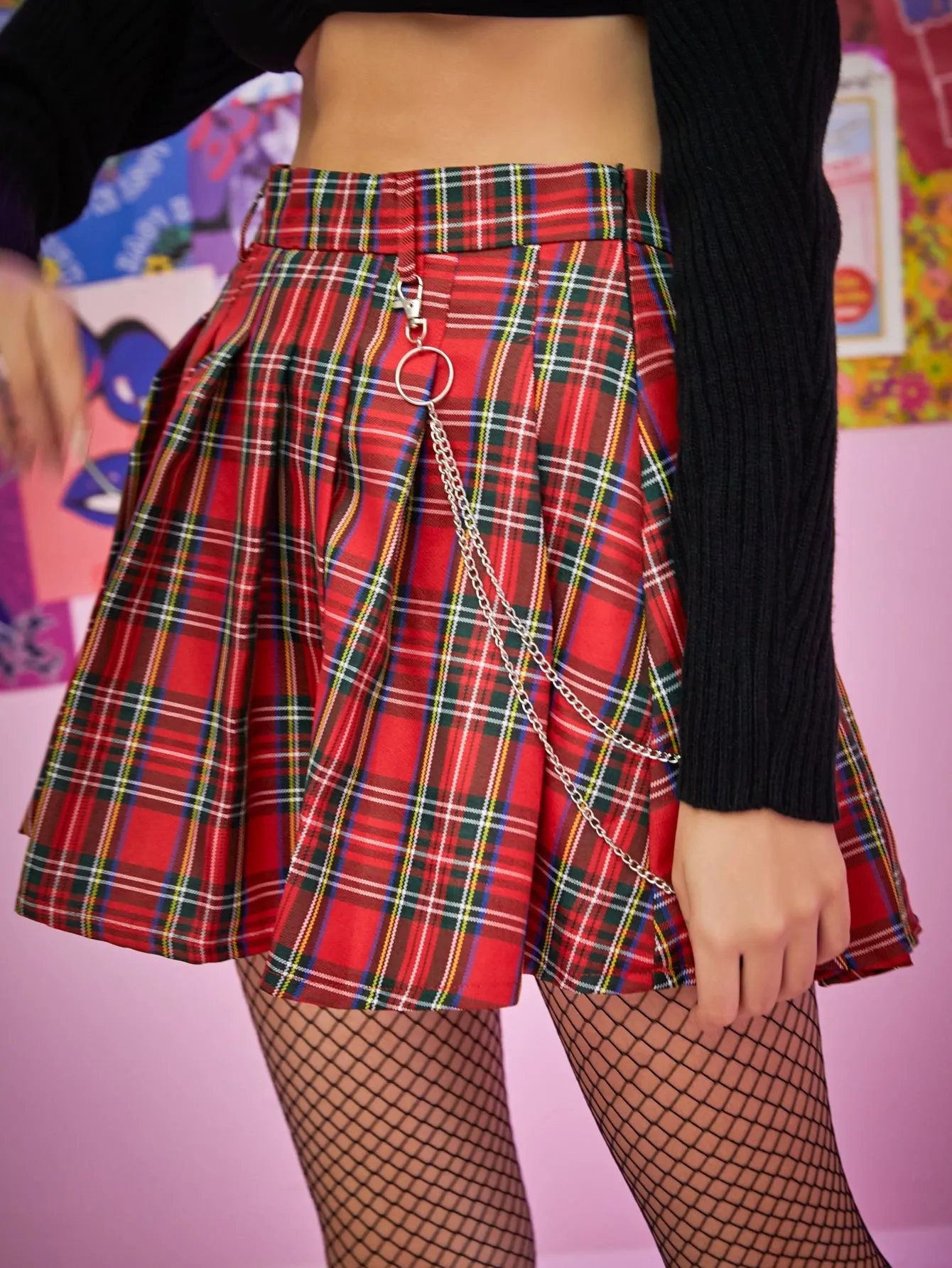 Preppy Tartan Chain High Waist Mini Women Skirt