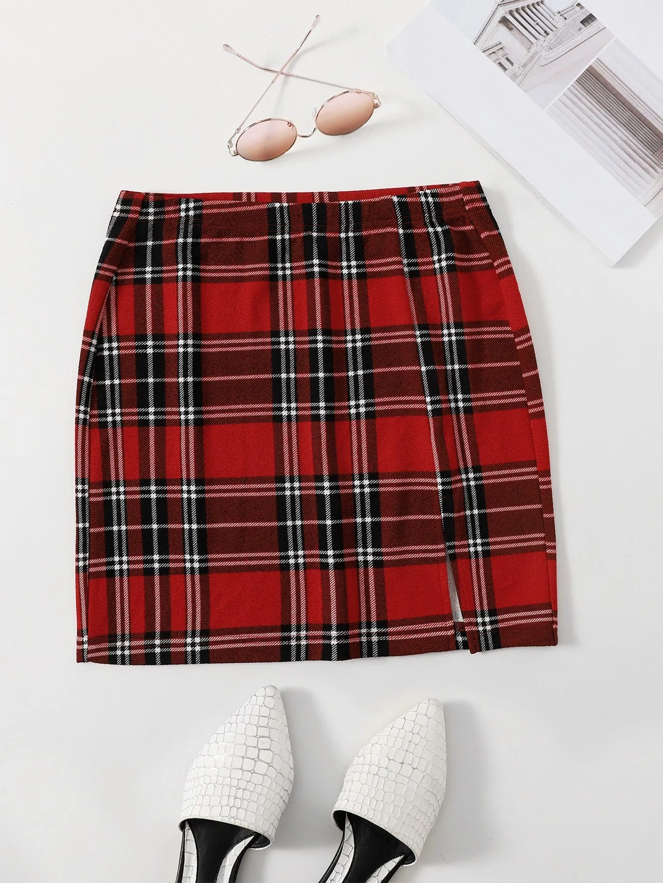 Preppy Tartan Split Natural Mini Women Skirt