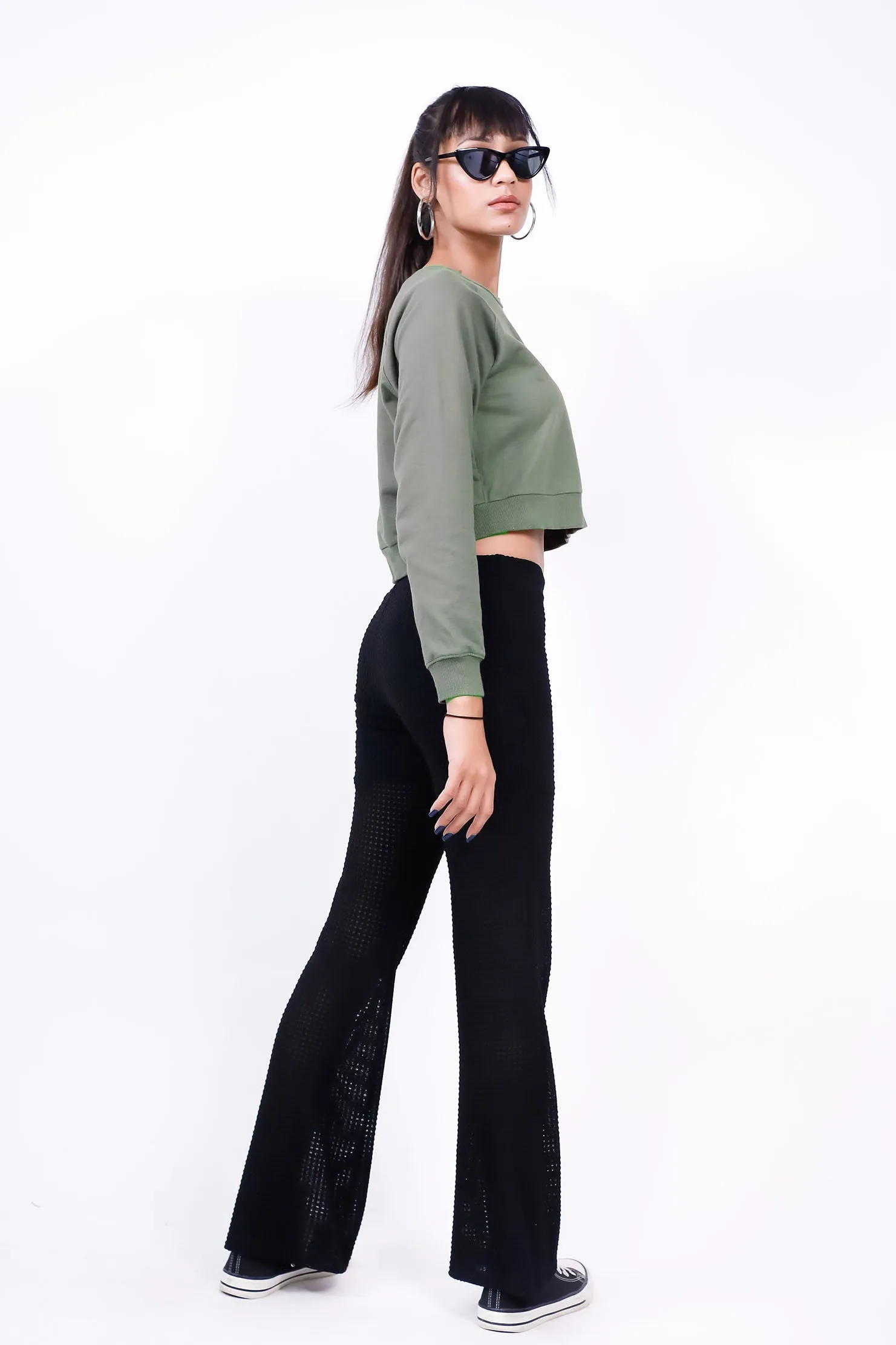 Raglan Sleeve Crop Sweatshirt Olive - Fleece