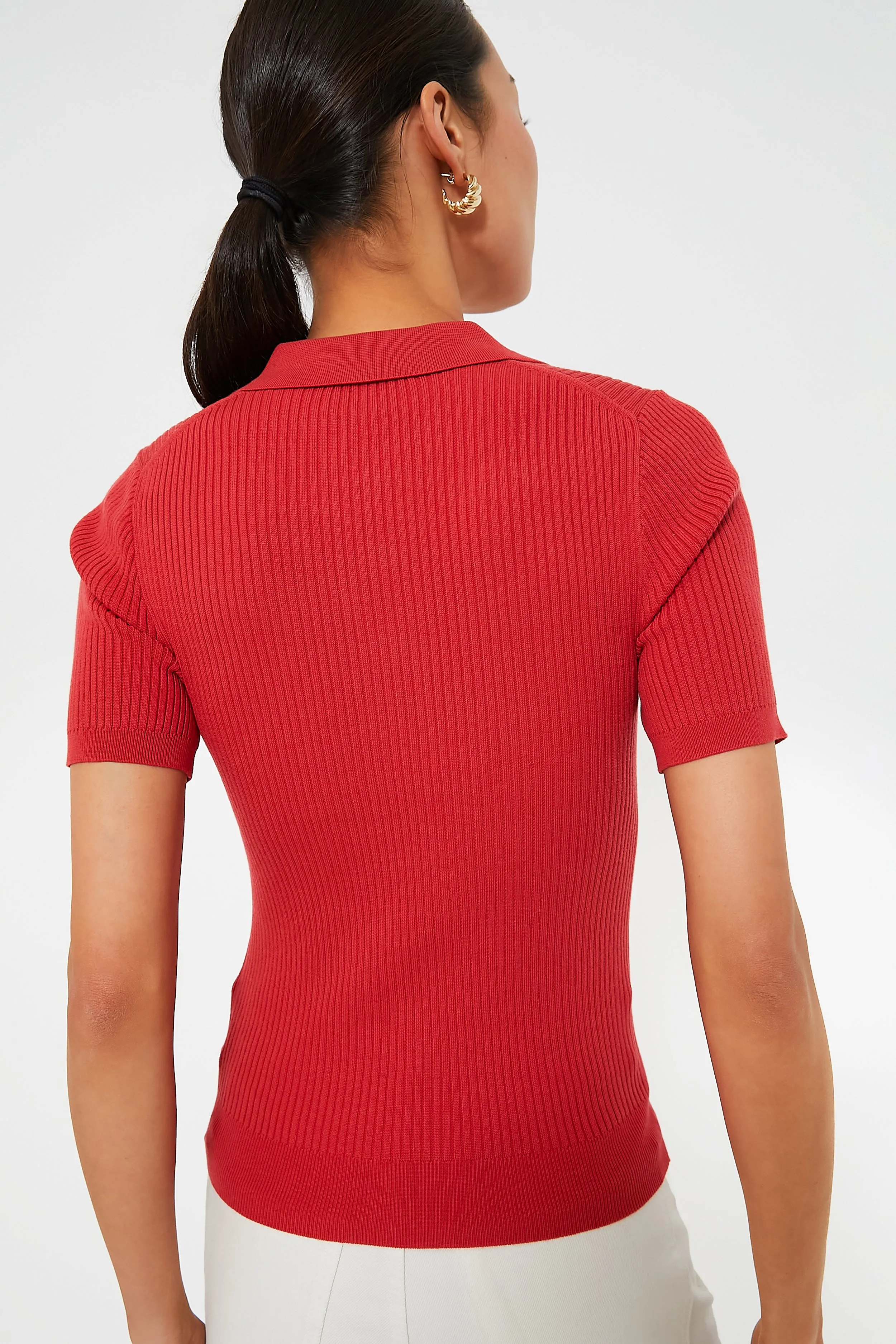 Red Olivia Rib Knit Polo