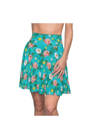 Robin's Egg Floral Women's Skater Skirt