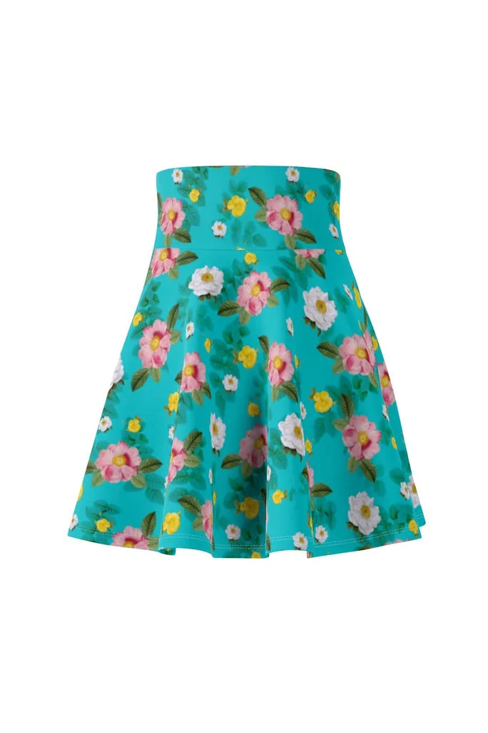 Robin's Egg Floral Women's Skater Skirt