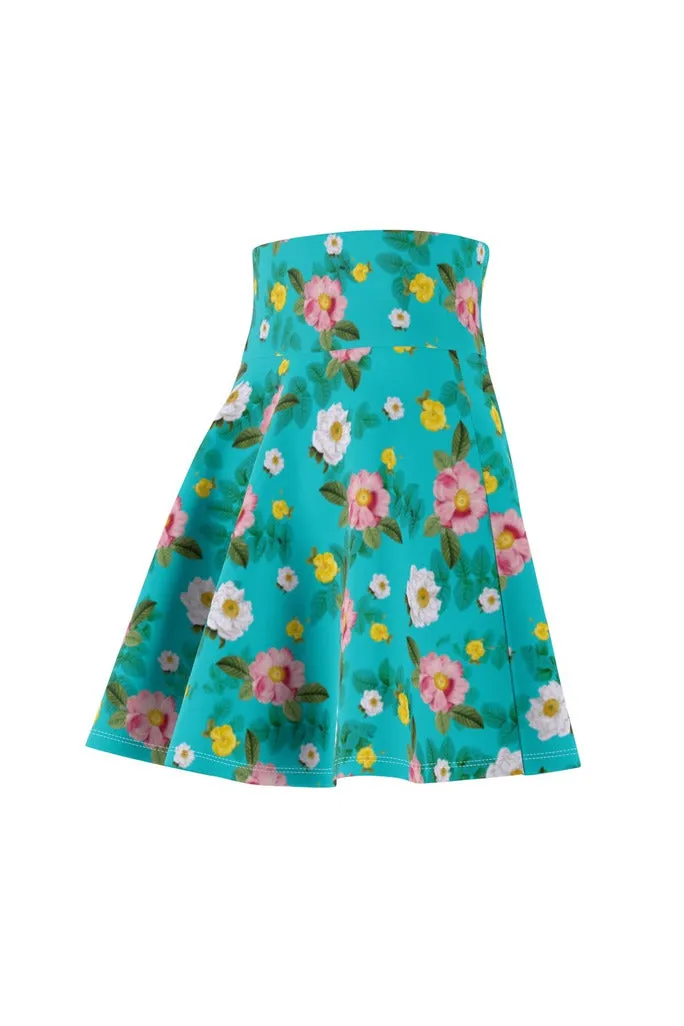 Robin's Egg Floral Women's Skater Skirt