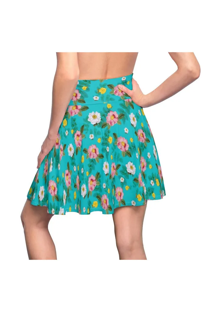 Robin's Egg Floral Women's Skater Skirt