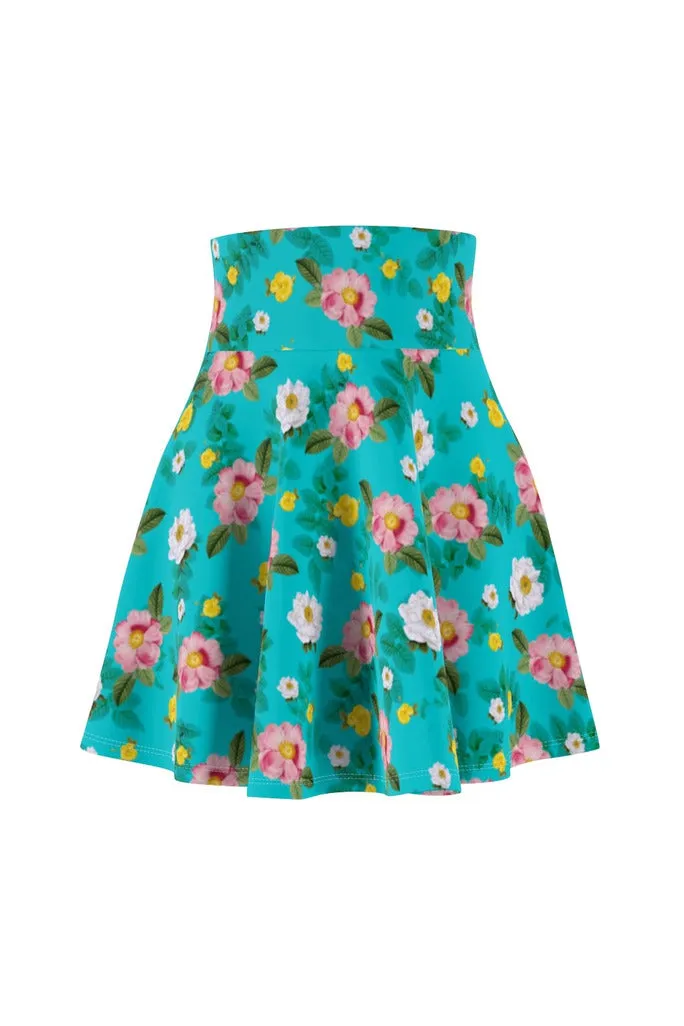 Robin's Egg Floral Women's Skater Skirt