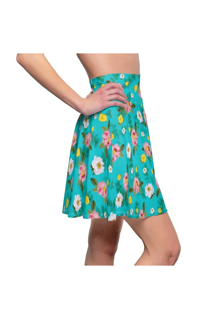 Robin's Egg Floral Women's Skater Skirt