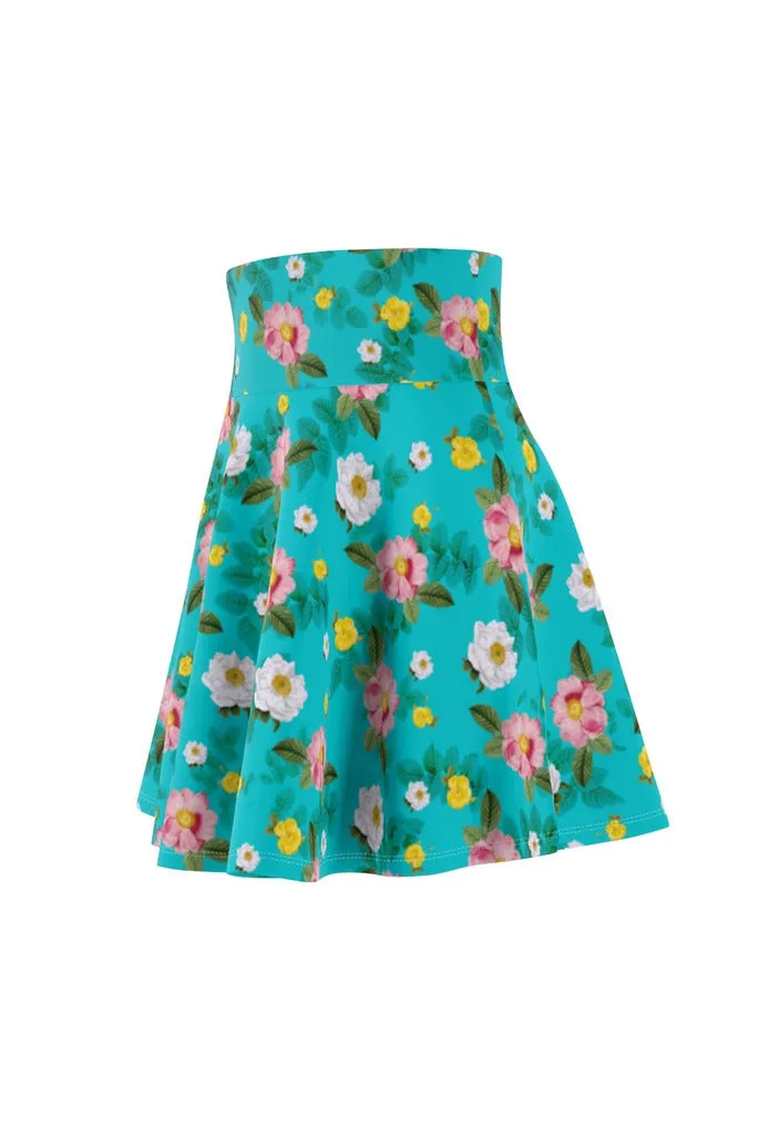 Robin's Egg Floral Women's Skater Skirt