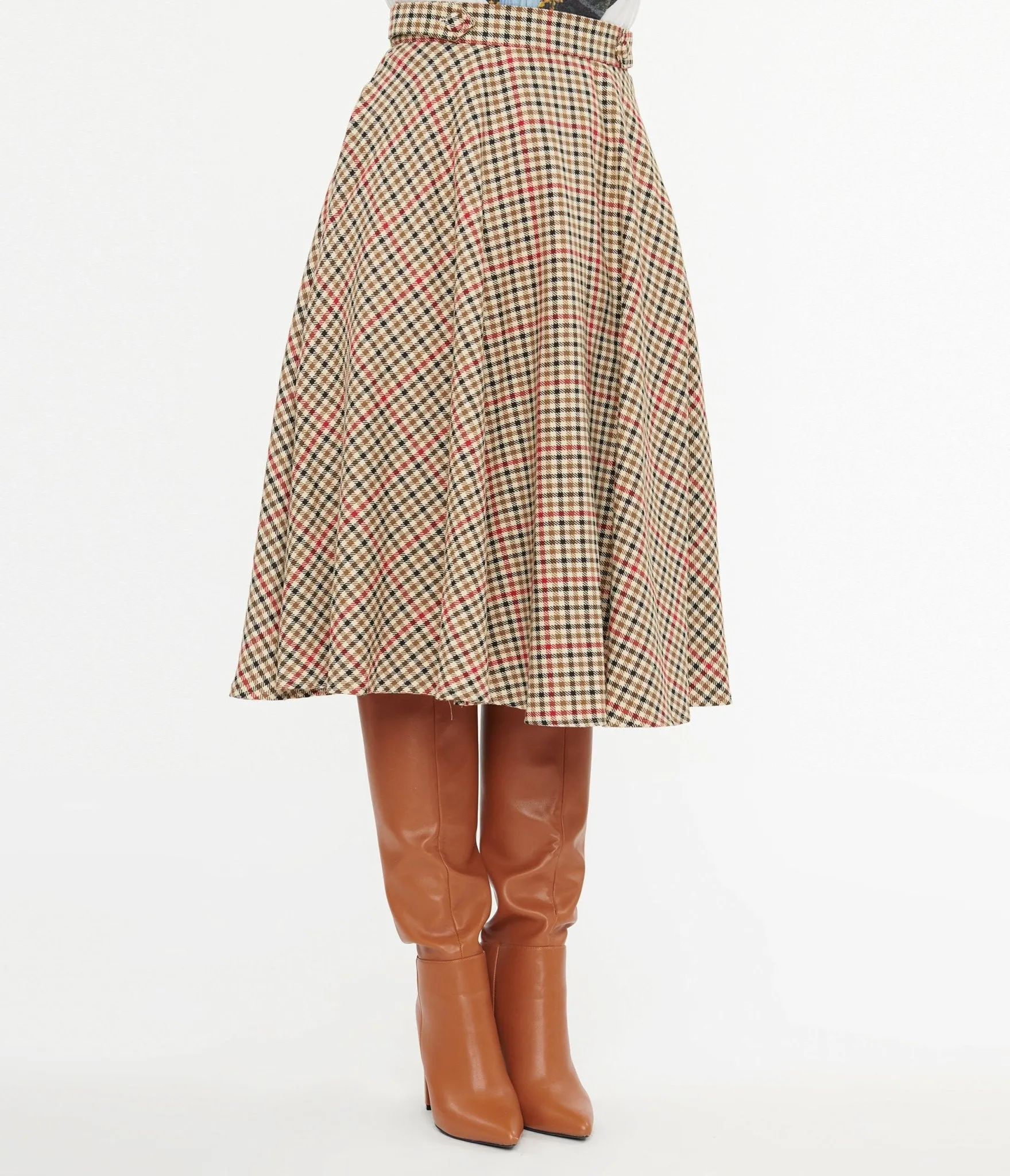 Royal Monk 1950s Beige & Black Check Hilda Swing Skirt