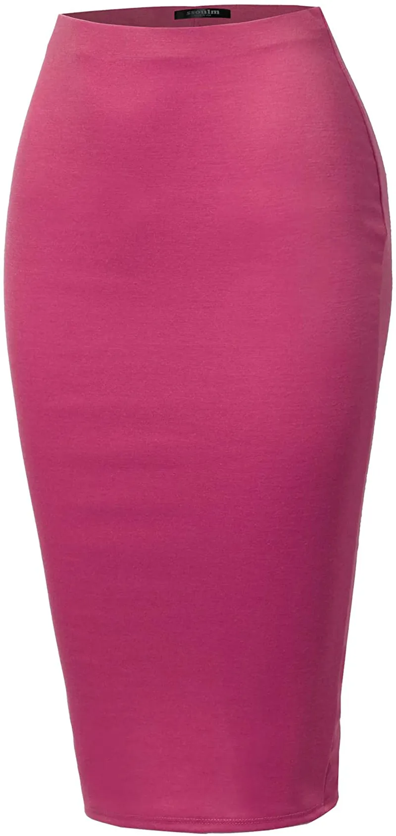 SSOULM Women's Work Office Stretchy Fitted Midi Pencil Skirt with Back Slit and Plus Size