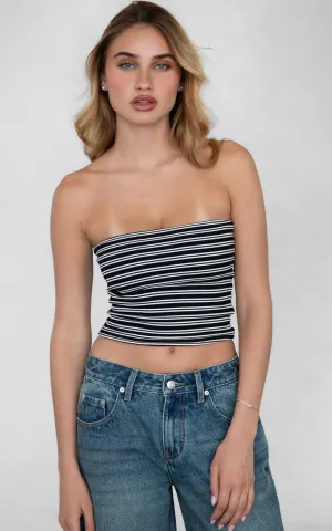 Striped Tube Top Black   White