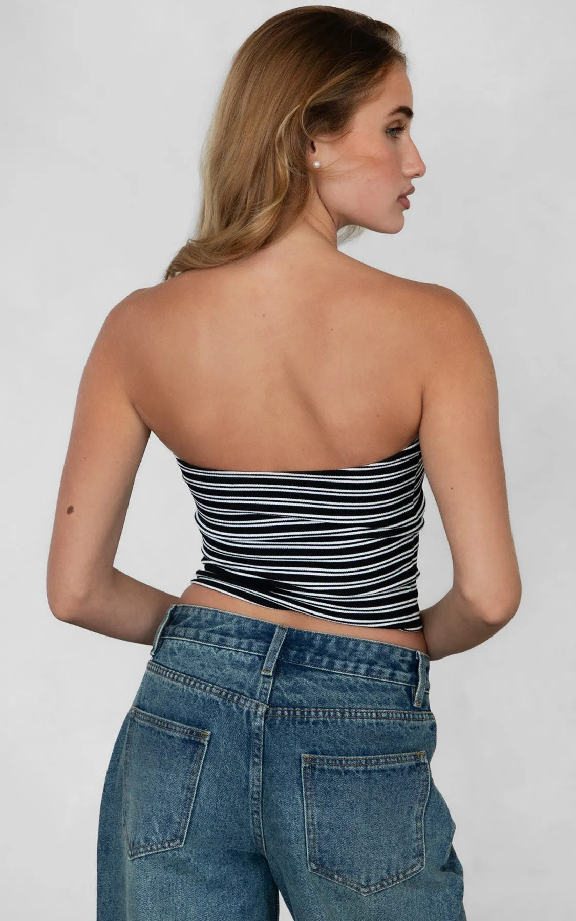 Striped Tube Top Black   White